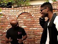Nasty golden-haired screwed hard in interracial 3some