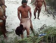 My slutty wife used in the beach by several guys.