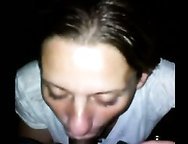 Nasty brunette harlot gives me a head outdoors at night